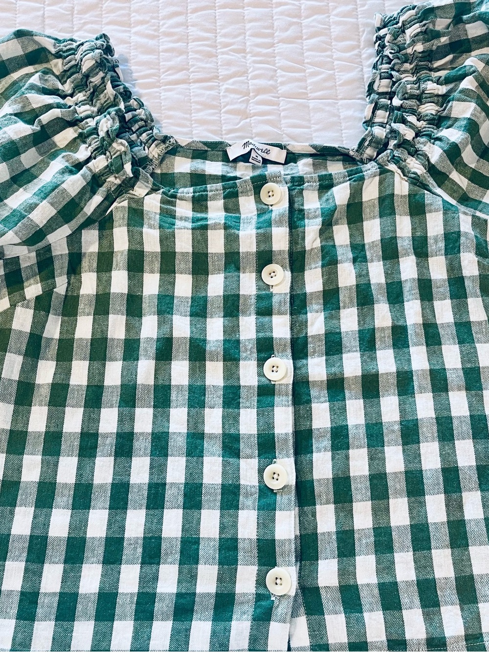 Madewell Linen-Cotton puff sleeve Gingham Check – Sz M